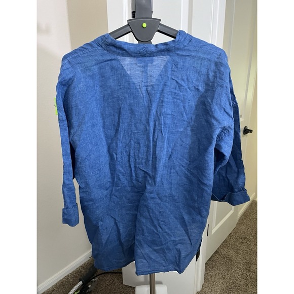 J. Jill Pure Jill Dark Blue Quartz Yarn-Dyed 100% Linen Button Front Tunic L - Picture 7 of 9